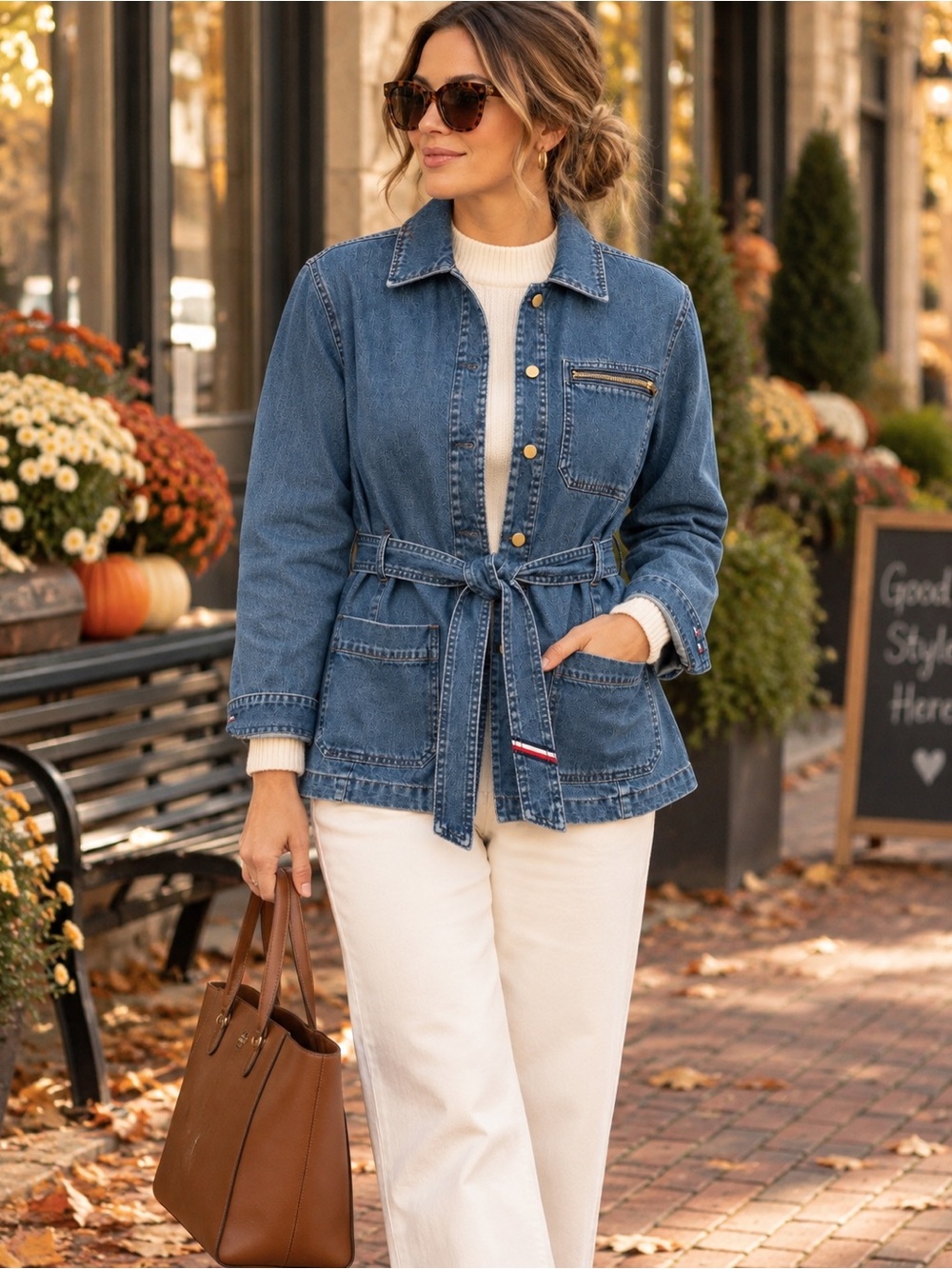 Tommy Hilfiger Denim Belted Utility Jacket Women’s Medium Chore Coat Preppy